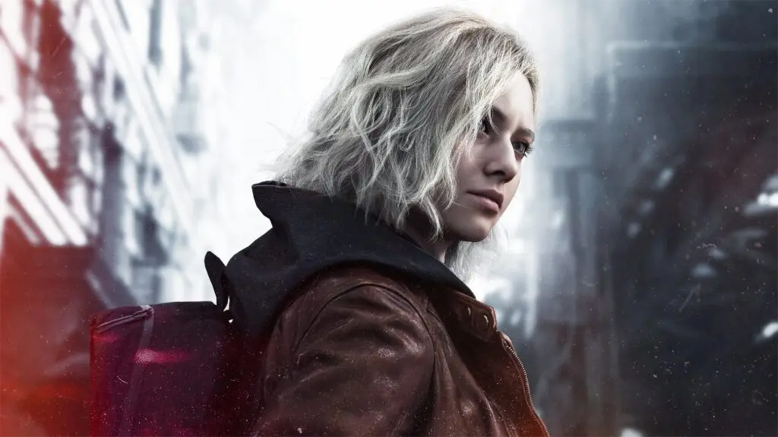 Karakter utama Resident Evil Requiem dalam suasana kota gelap