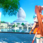 Karakter utama Trails in the Sky melihat kota futuristik di 2nd Chapter